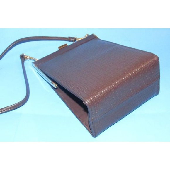 Halston Vintage Brown 2-Way Hinged Closure Shoulder Bag Embossed H Logo Print - Picture 6 of 12